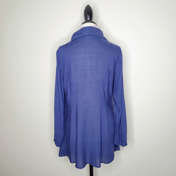 Soft Surroundings | Navy Asymmetrical Wrap Blouse - Picture 9 of 14